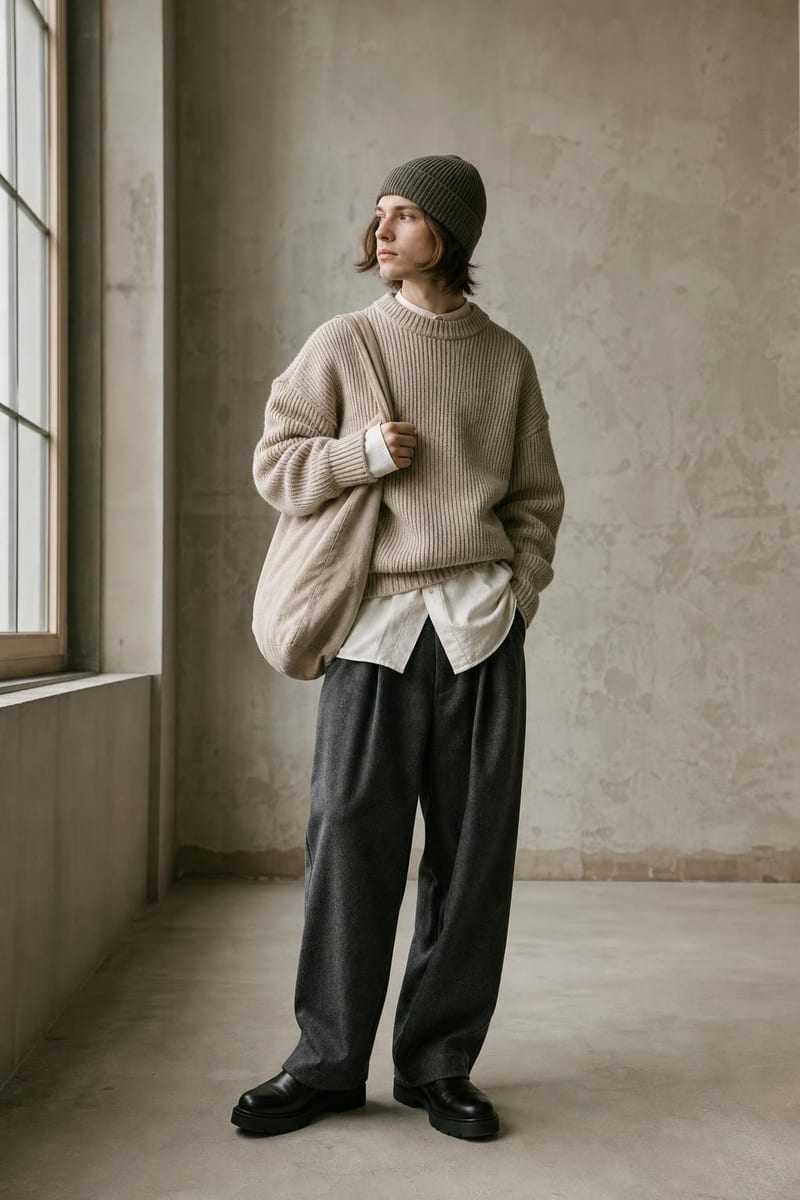 Scandinavian style: chunky knit and relaxed trousers