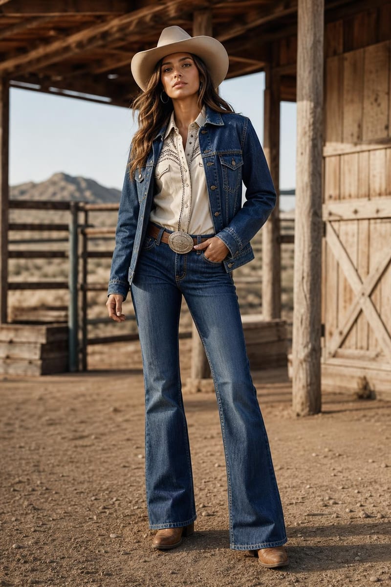 Western style: denim, cowboy hat and boots